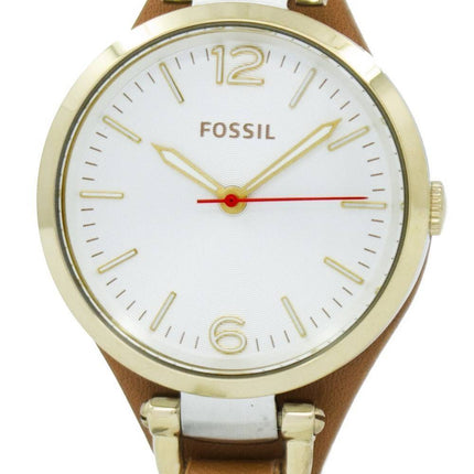 Fossil Georgia White Dial Rose Gold Tone Brown Leather Strap ES3565 Womens Watch