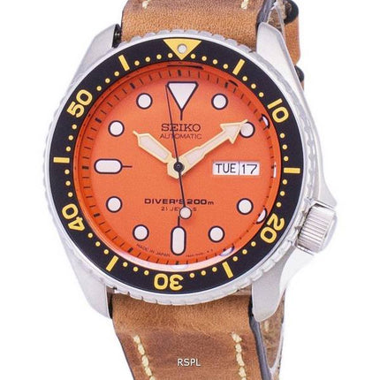 Seiko Automatic SKX011J1-LS17 Diver's 200M Japan Made Brown Leather Strap Men's Watch