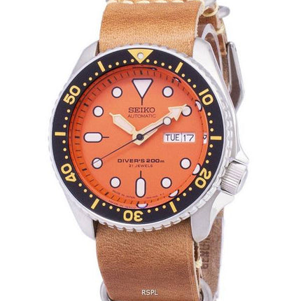 Seiko Automatic SKX011J1-LS18 Diver's 200M Japan Made Brown Leather Strap Men's Watch