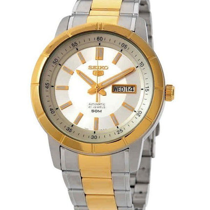 Seiko 5 Two Tone Stainless Steel Silver Dial 21 Jewels Automatic SNKN58K1 Mens Watch