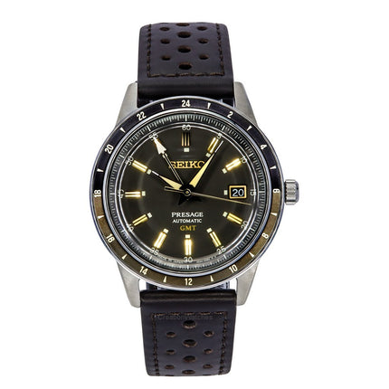 Seiko Presage Style60's GMT Calf Leather Strap Black Dial Automatic SSK013J1 Men's Watch