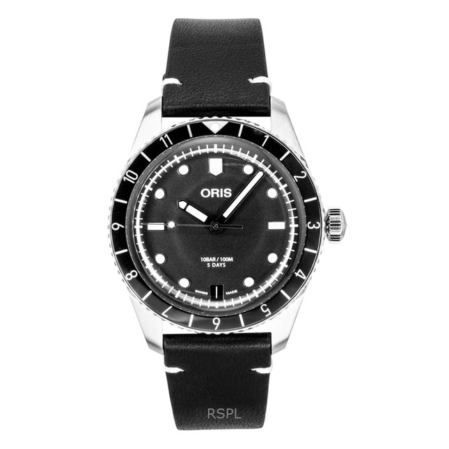 Oris Divers Sixty Five 12H Leather Strap Black Dial Automatic 01 400 7772 4054-07 5 20 82 100M Men's Watch