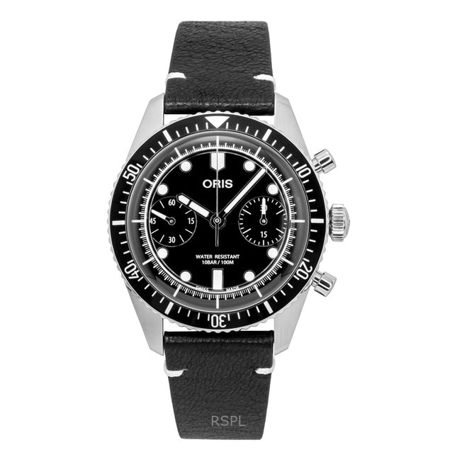 Oris Divers Sixty-Five Chronograph Leather Strap Black Dial Automatic 01-771-7791-4054-07-6-20-01 100M Men's Watch