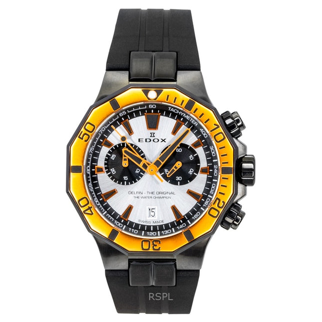 Edox Delfin The Original Chronograph Rubber Strap Silver Dial Quartz Diver's 10112-37GNOCA-ANO 200M Men's Watch