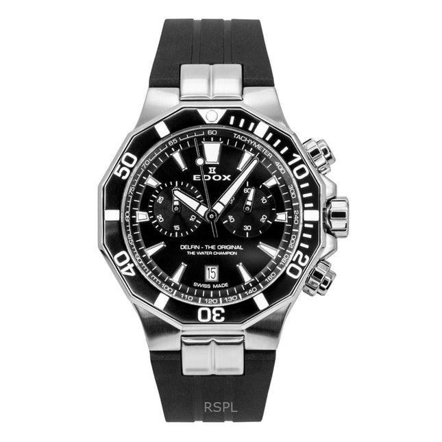 Edox Delfin The Original Chronograph Rubber Strap Black Dial Quartz Diver's 10112-3NCA-NIN 200M Men's Watch