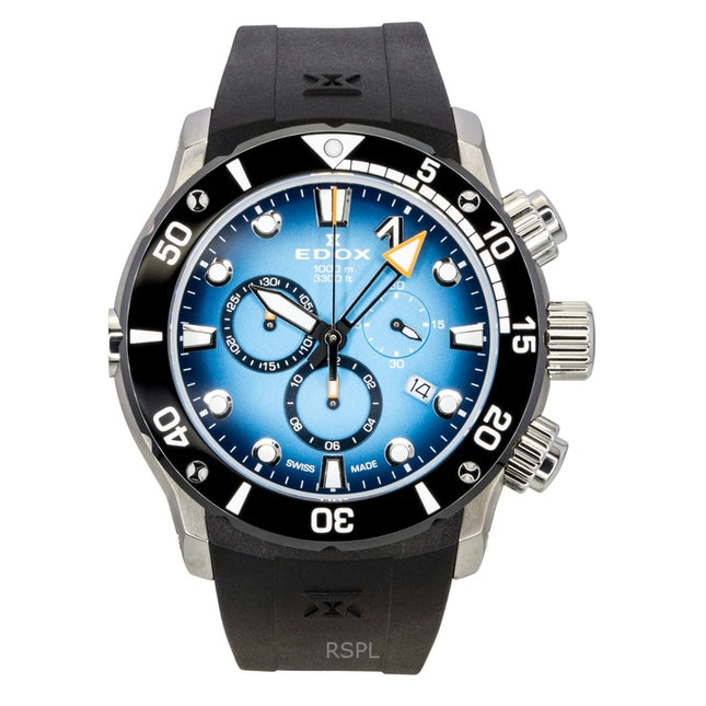 Edox CO-1 Chronograph Rubber Strap Blue Dial Quartz Diver's 10242-TIN-BUIDN 1000M Men's Watch