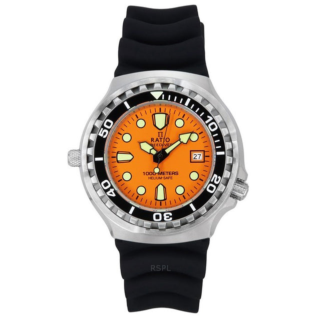 Ratio FreeDiver Version 02 Helium Safe 1000M Sapphire Quartz Orange Dial 1038EF102V-ORG-V02 Men's Watch