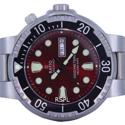 Ratio FreeDiver Red Dial Stainless Steel Quartz 1050HA93-02V-RED 1000M Mens Watch