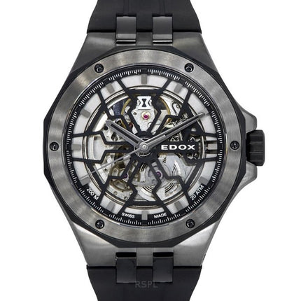 Edox Delfin The Original Mecano Rubber Strap Skeleton Black Dial Automatic Diver's 85303 357GN NGN 200M Men's Watch