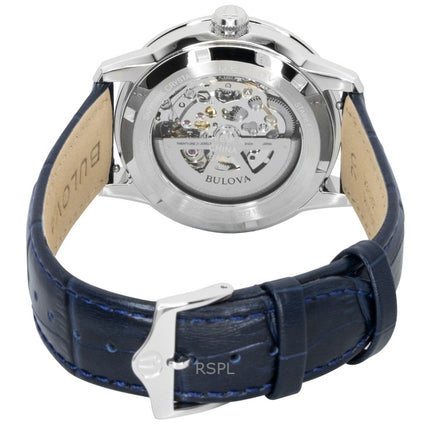 Bulova Sutton Leather Strap Silver Skeleton Automatic 96A330 Men's Watch