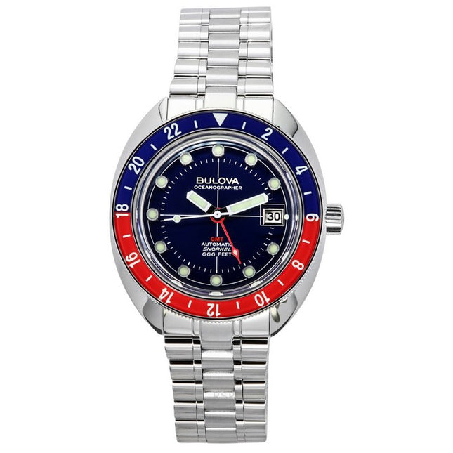Bulova Oceanographer GMT Stainless Steel Blue Dial Automatic Diver's 96B405 200M Men's Watch