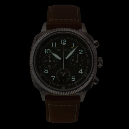 Bulova Military Special Edition Chronograph Leather Strap Green Dial Quartz 96B482 Men's Watch