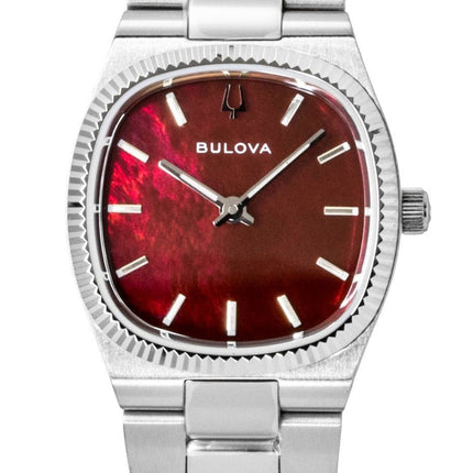 Bulova Super Seville Stainless Steel Red Mother Of Pearl Dial Quartz 96L354 Women's Watch