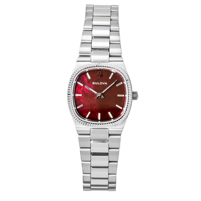 Bulova Super Seville Stainless Steel Red Mother Of Pearl Dial Quartz 96L354 Women's Watch