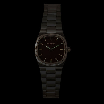 Bulova Super Seville Stainless Steel Red Mother Of Pearl Dial Quartz 96L354 Women's Watch