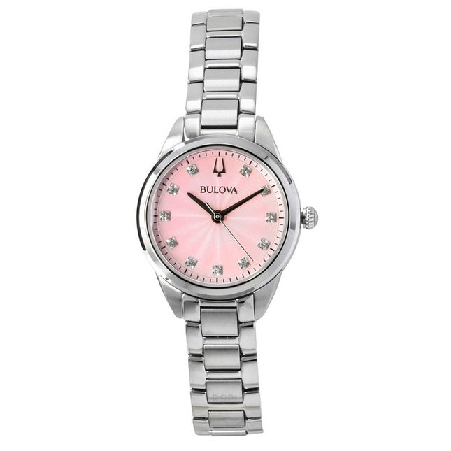 Bulova Sutton Stainless Steel Diamond Accents Pink Dial Quartz 96P249 Women's Watch
