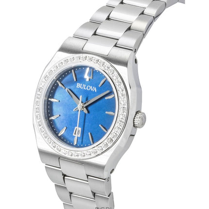 Bulova Surveyor Stainless Steel Diamond Accents Blue Mother Of Pearl Dial Quartz 96R246 Women's Watch