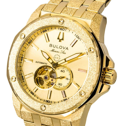 Bulova Marc Anthony Marine Star Gold Tone Stainless Steel Open Heart Champagne Dial Automatic 97A200 Men's Watch