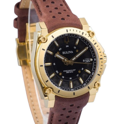 Bulova Icon Precisionist Leather Strap Black Dial Quartz 97B216 100M Men's Watch