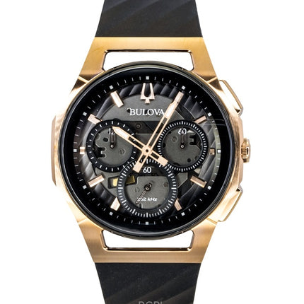 Bulova Curv Chronograph Rubber Strap Black Dial Quartz 98A185 Men's Watch