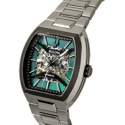 Bulova Maquina Stainless Steel Green Skeleton Dial Automatic 98A321 Men's Watch