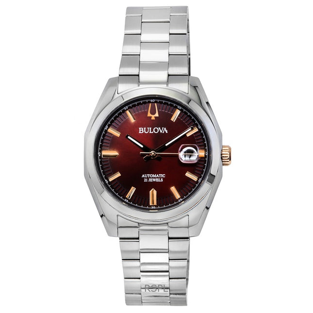 Bulova Surveyor Stainless Steel Burgundy Dial Automatic 98B422 Men's Watch