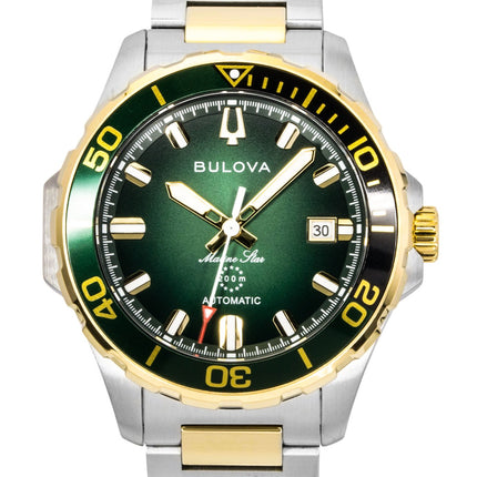 Bulova Marine Star Two Tone Stainless Steel Green Dial Automatic Diver's 98B467 200M Men's Watch
