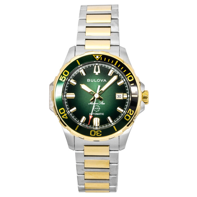 Bulova Marine Star Two Tone Stainless Steel Green Dial Automatic Diver's 98B467 200M Men's Watch