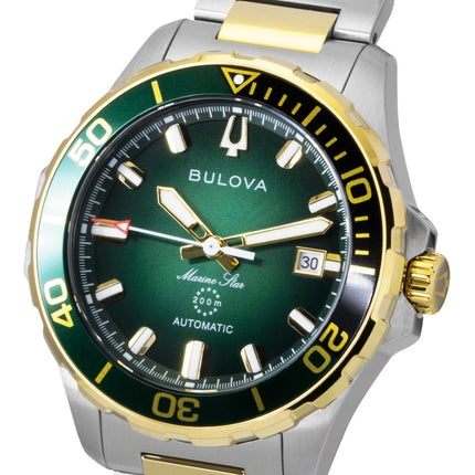 Bulova Marine Star Two Tone Stainless Steel Green Dial Automatic Diver's 98B467 200M Men's Watch