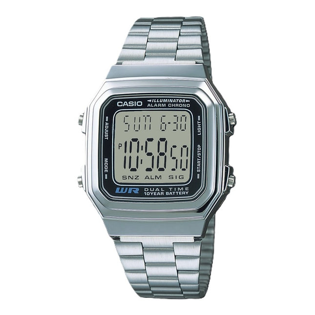 Casio Digital Stainless Steel Alarm Chrono Dual Time A178WA-1ADF A178WA-1A Mens Watch