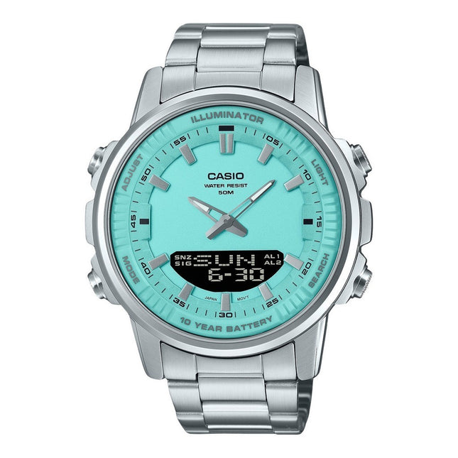Casio Analog Digital Combination Stainless Steel Turquoise Dial Quartz AMW-880D-2A2V Men's Watch