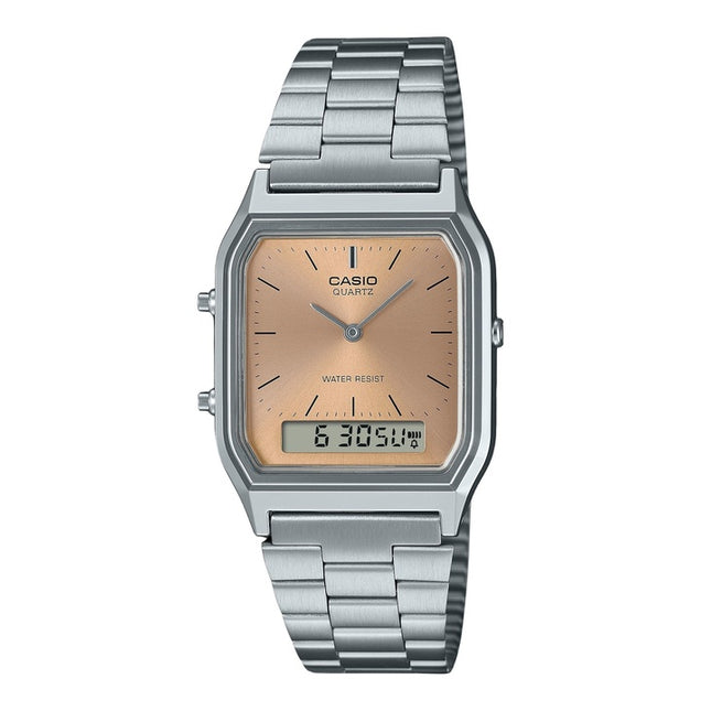 Casio Vintage Analog Digital Light Copper Dial Dual time Quartz AQ-230A-4AMQY Unisex Watch