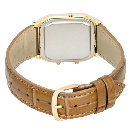 Casio Vintage Analog Digital Leather Strap Gold Dial Quartz AQ-230EGL-9A Unisex Watch