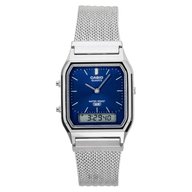 Casio Vintage Analog Digital Stainless Steel Mesh Bracelet Blue Dial Quartz AQ-230EM-2A Unisex Watch