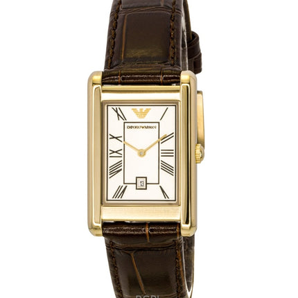 Emporio Armani Brown Leather Strap White Dial Quartz AR11665 Men's Watch