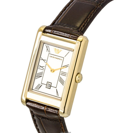Emporio Armani Brown Leather Strap White Dial Quartz AR11665 Men's Watch