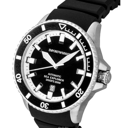 Emporio Armani Sea Explorer Silicone Strap Black Dial Diver's Automatic AR60086 200M Men's Watch
