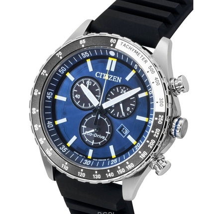 Citizen Eco-Drive Chronograph Silicone Strap Blue Dial AT2569-04L 100M Men's Watch