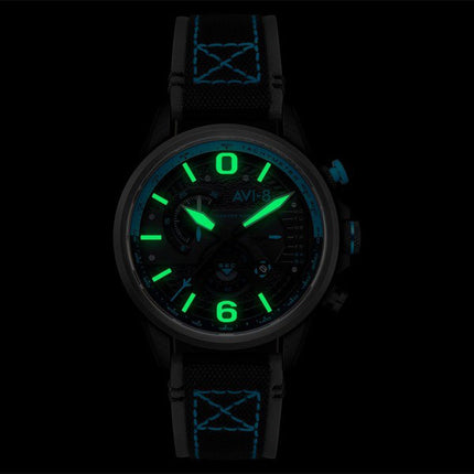 AVI-8 Hawker Hurricane Dual Retrograde Chronograph Storm Black Leather Strap Black Dial Quartz AV-4056-0A Men's Watch