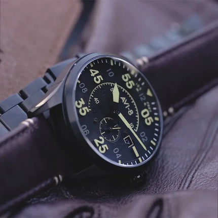 AVI-8 Spitfire Type 300 Midnight Chrome Black Dial Automatic AV-4073-33 Men's Watch With Extra Strap