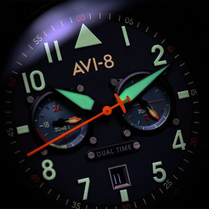 AVI-8 Hawker Hurricane Carey Dual Time Gutersloh Stainless Steel Blue Dial AV-4088-22 Men's Watch