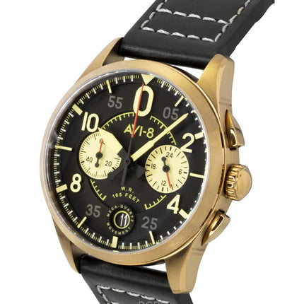 AVI-8 Spitfire Lock Chronograph Void Black Leather Strap Black Dial Quartz AV-4089-07 Men's Watch