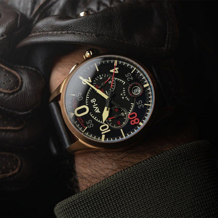 AVI-8 Spitfire Lock Chronograph D-Day 80 Limited Edition Sword Leather Strap Black Dial Quartz AV-4089-0A Men's Watch