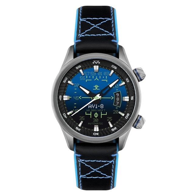 AVI-8 Hawker Harrier HUD Leather Strap Gradient Blue Dial Automatic AV-4117-01 Men's Watch