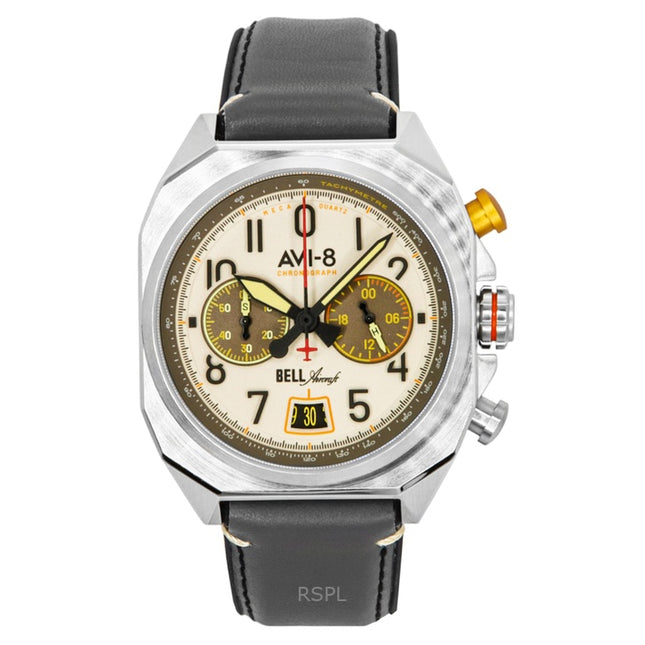 AVI-8 Bell X-1 Machbuster Chronograph Camel Brown Strap Cream Dial Quartz AV-4118-03 Men's Watch