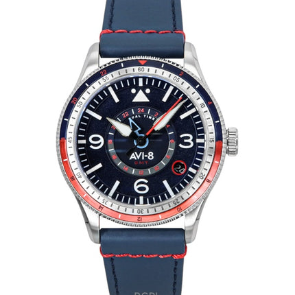 AVI-8 Flyboy Airmaster GMT Cockpit Blue Leather Strap Blue Dial Automatic AV-4128-04 Men's Watch