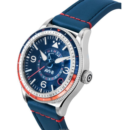 AVI-8 Flyboy Airmaster GMT Cockpit Blue Leather Strap Blue Dial Automatic AV-4128-04 Men's Watch