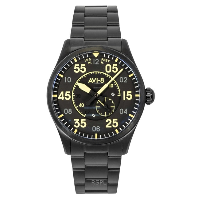 AVI 8 Spitfire Type 300 Eclipse Display Stainless Steel Black Dial Automatic AV-4147-44 Men's Watch