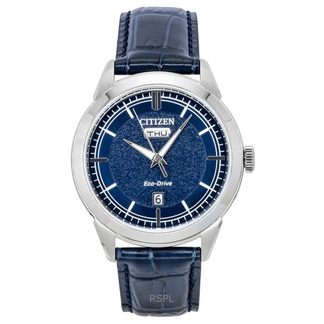 Citizen Eco-Drive Leather Strap Blue Dial AW0151-00L 100M Men's Watch