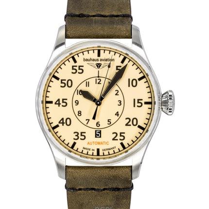 Bauhaus Aviation Leather Strap Beige Dial Automatic 27565 Men's Watch